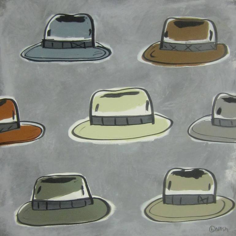 Original People Painting by Brian Nash  Illustration Art on Canvas  Hats
