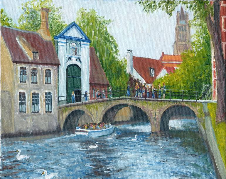 Vintage Oil painting of a canal store signed Brugge?