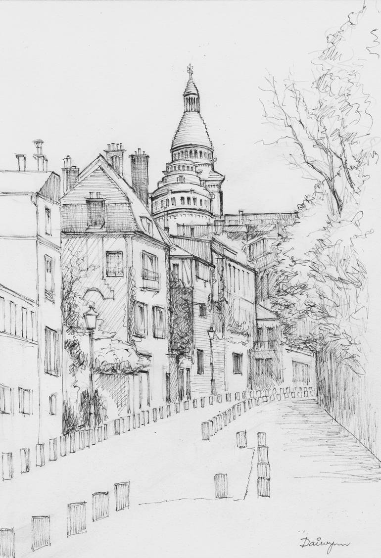 Chateau D Eau Et Sacre Coeur Montmartre Paris Drawing By Dai Wynn Saatchi Art