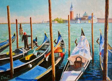 Gondolas at San Marco in Venice thumb