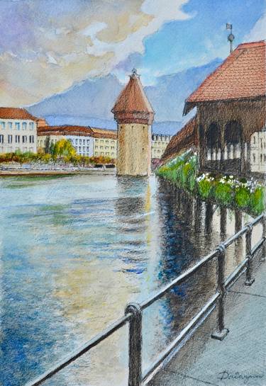 The Chapel Bridge in Lucerne, Switzerland thumb