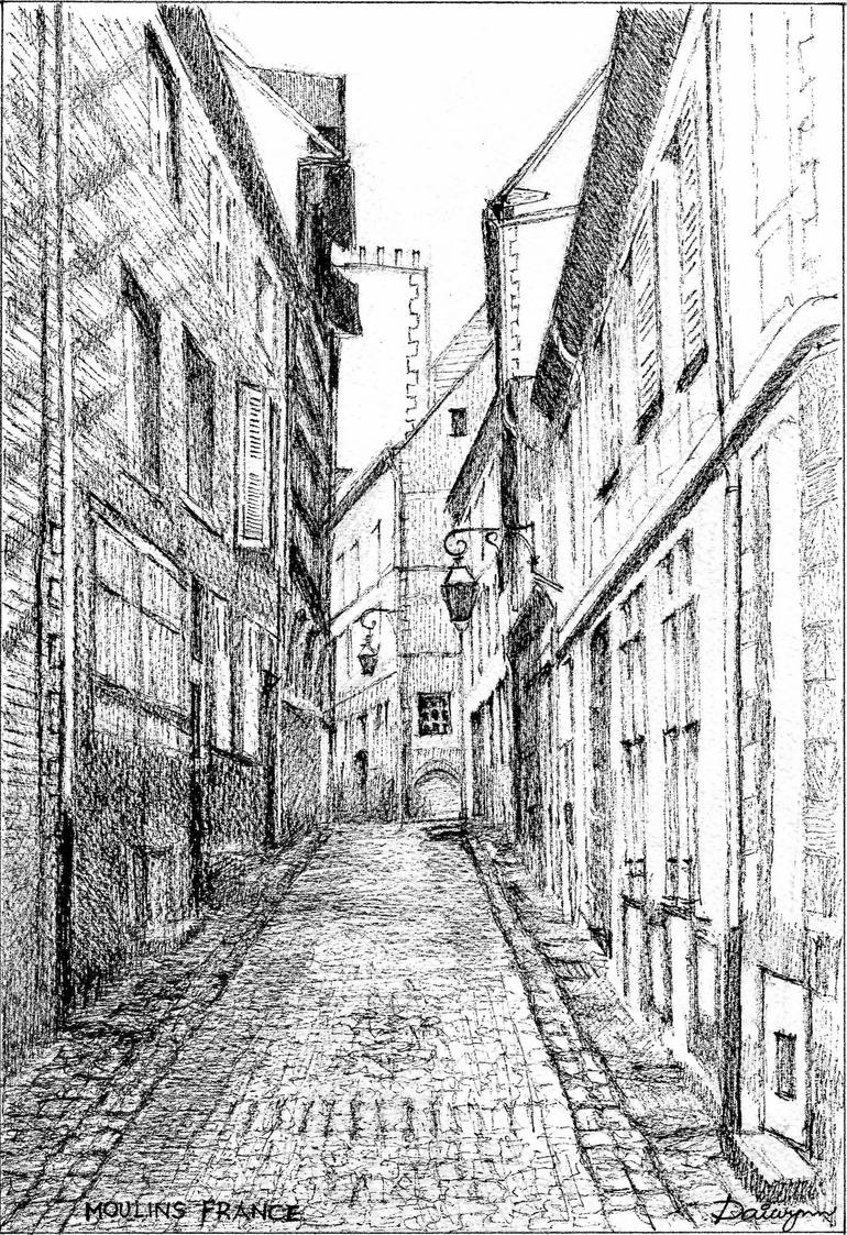 Cobbled Alley in Moulins France Drawing by Dai Wynn Saatchi Art