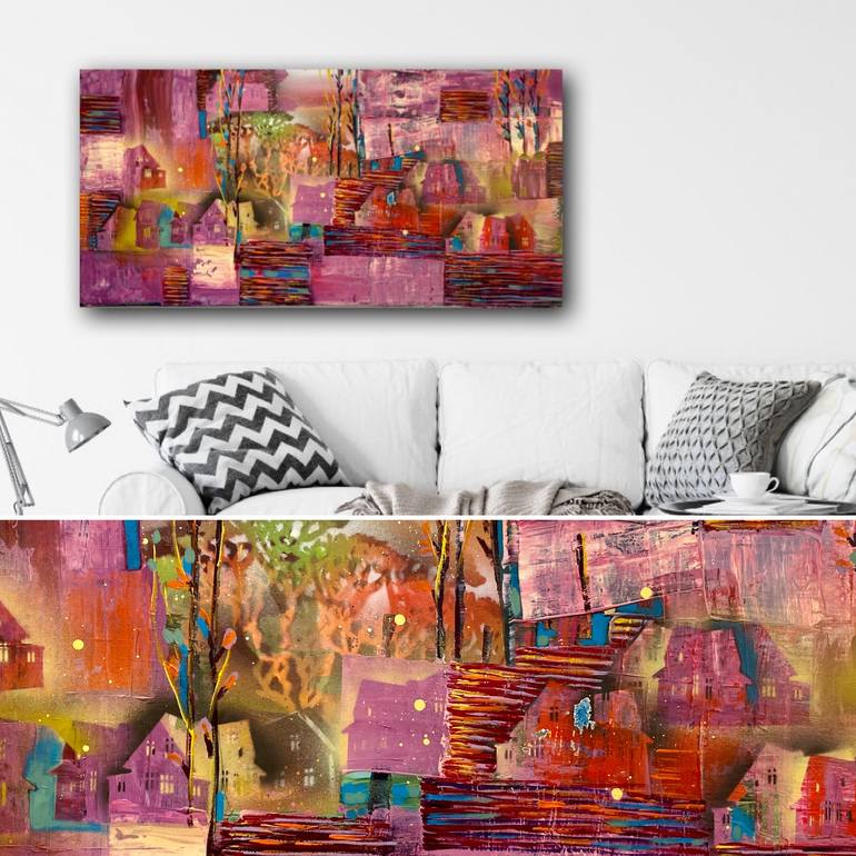 Original Abstract Cities Painting by Randi Antonsen