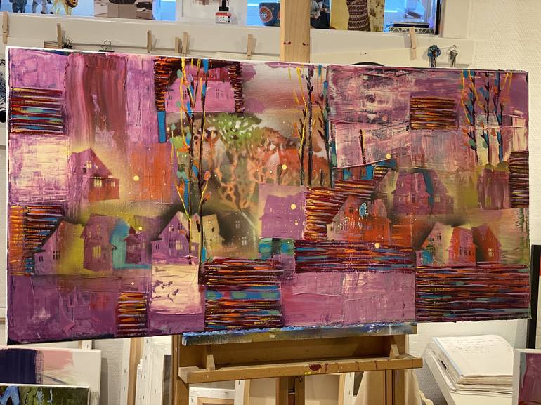 Original Abstract Cities Painting by Randi Antonsen