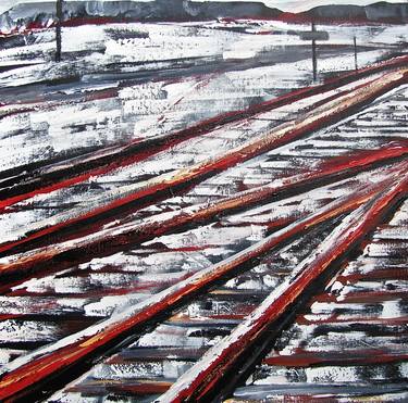 Original Expressionism Train Painting by Ina Shtukar