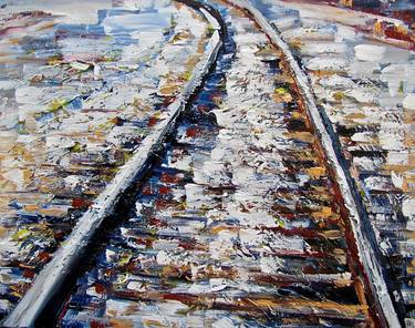 Original Expressionism Train Paintings by Ina Shtukar