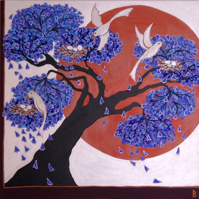 Birds Nests In A Jacaranda Tree Painting By Berit Bredahl Saatchi Art