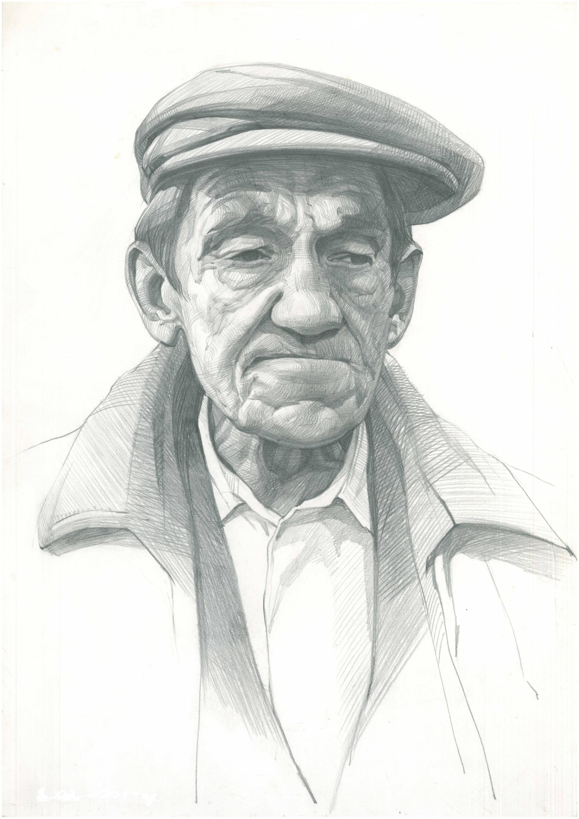 An old man.  鉛筆画 Drawing of an old man thinking, pen and ink circa 1510 by Leonardo