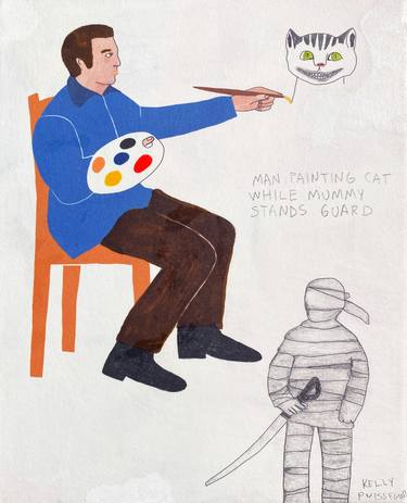 Man Painting Cat While Mummy Stands Guard thumb