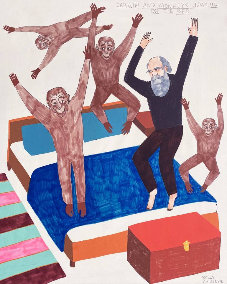 Darwin and Monkeys Jumping on the Bed