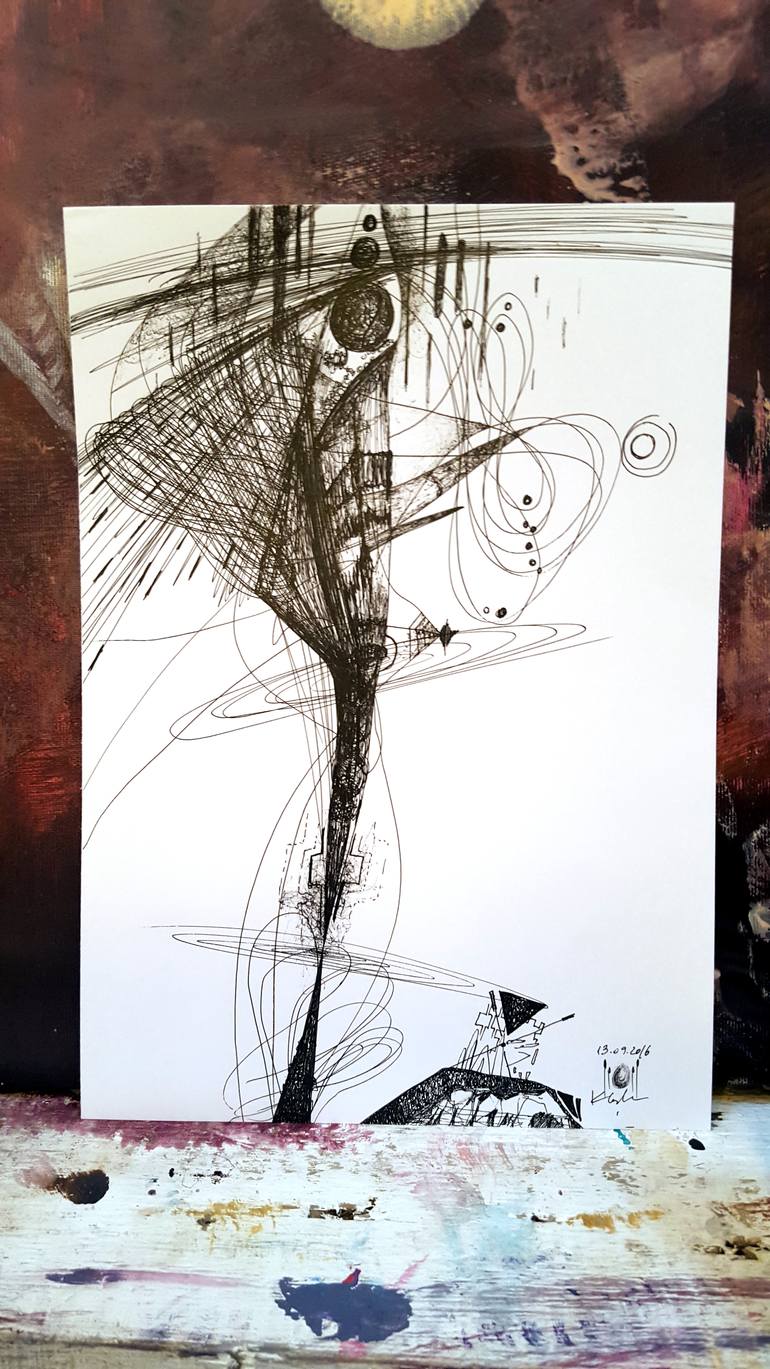Original Abstract Still Life Drawing by Kloska Ovidiu