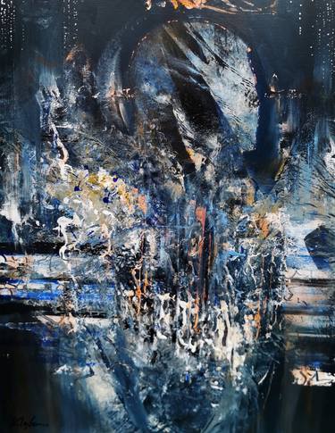 Beautiful abstract dark blue angel series painting by KLOSKA thumb