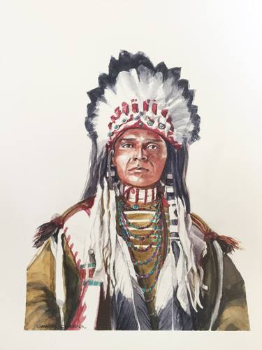 Watercolor of Native American Chief 'Blanket Of The Sun' thumb