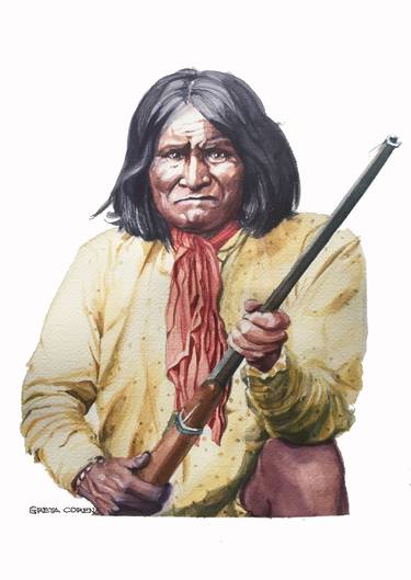 Watercolor of Native American Warrior Geronimo thumb