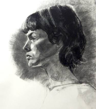 Charcoal Portrait of a Young Woman in Profile thumb