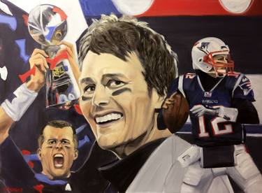Portrait painting of Tom Brady wins 6th New England Patriots Superbowl Championship thumb