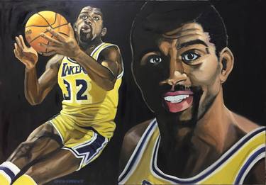Portrait in oil on canvas of basketball superstar Michael Jordan thumb