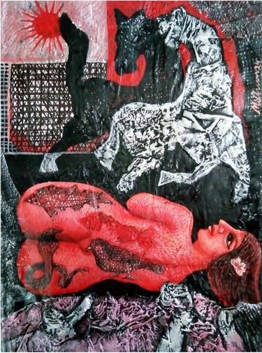 Original Contemporary Erotic Mixed Media by Mithun Dasgupta