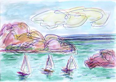 Three boats, sea and rocks thumb