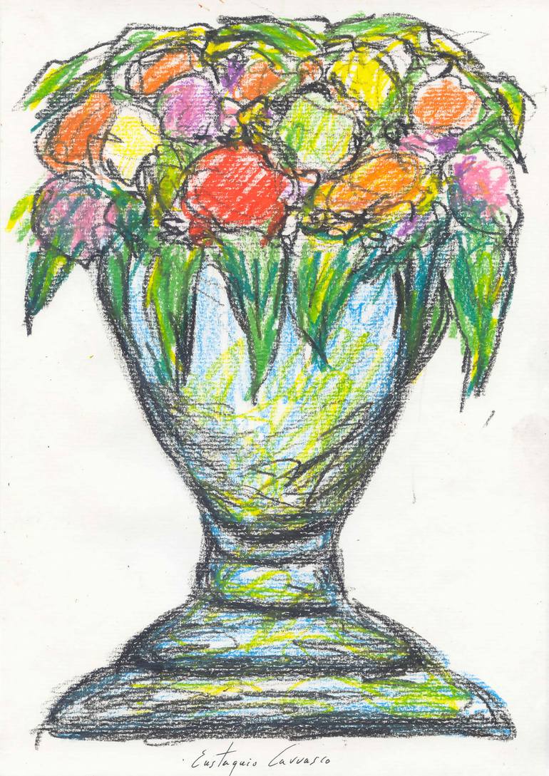 Fruit bowl with fruit and some flowers Drawing by Eustaquio ...