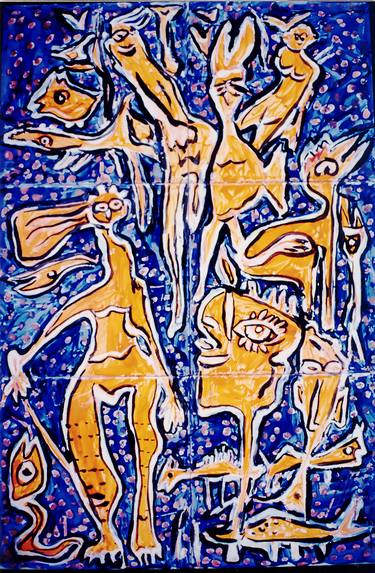 Characters and animals in a starry night. thumb