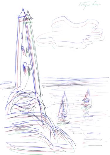 Lighthouse, boats and sea thumb