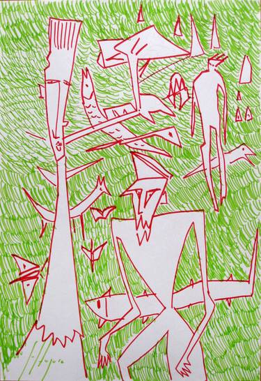 Original Expressionism People Drawings by Eustaquio Carrasco