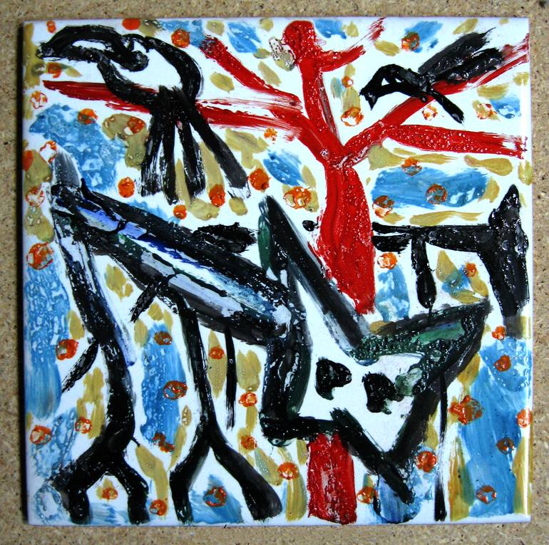 Red tree with birds and terrestrial animals - Print