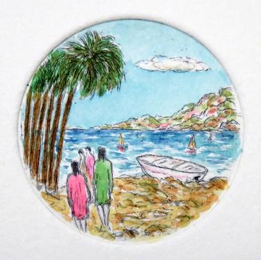 Barca, palmeras y gente en la playa - Limited Edition 2 of 25 thumb
