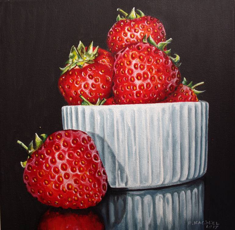 A bowl of Strawberries Painting by Hanna Kaciniel | Saatchi Art