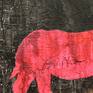 acrylicc plaster, acrylic paint on jute canvas
pink rhino in a gothic mental landscape