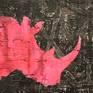 acrylicc plaster, acrylic paint on jute canvas
pink rhino in a gothic mental landscape