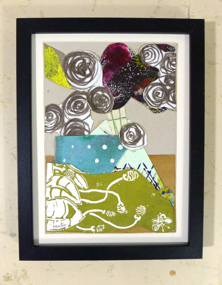 Original Art Deco Floral Collage by Pascal Marlin