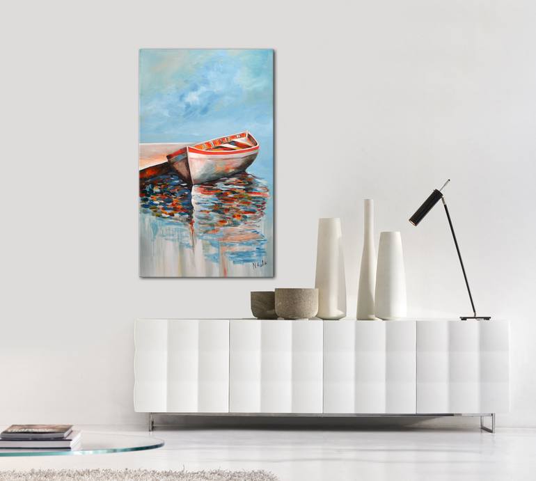 Original Expressionism Boat Painting by Niki Katiki