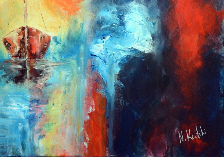 Original Abstract Expressionism Seascape Painting by Niki Katiki