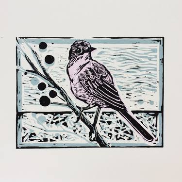 Bird Looking For a New Nest - Linocut Art Print thumb