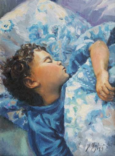 Sleeping  child in blue thumb