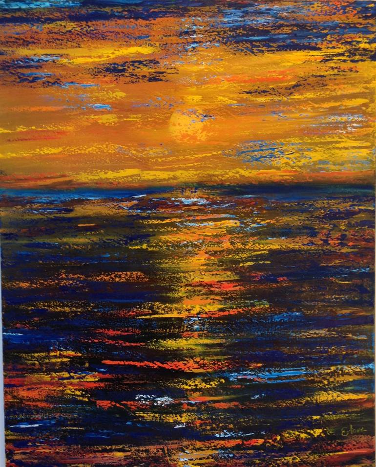 Sun Set from Dorset- Impressionism- Painting by Eliane Ellie | Saatchi Art