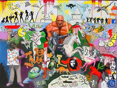 1."SELF PORTRAIT AS A BATTLE OF THE IMAGINARY FRIENDS WITH IMAGINARY ENEMIES # 1".  OIL ON CANVAS 72" X 96" 2011. BORIS ZOUBKOUS thumb