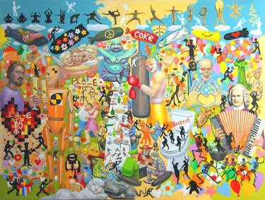 3.SELF-PORTRAIT AS A TEMPORARY PEACE BETWEEN IMAGINARY FRIENDS AND IMAGINARY ENEMIES.  BORIS ZOUBKOUS . OIL ON CANVAS  72" X 96". 2011 thumb