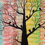 The colourful background of this treescape is the main inspiration for this painting. I wanted to portray a tree with birds behind a colourful world where nature and colours unite.