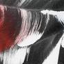 Acrylic paint on canvas. Colors black, white and red painted in curves and flows in different motions to capture the beauty of fluidity of acrylic colours and how they form patterns of gentle movement and sway among each other as contrasting colours.