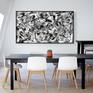 Acrylic paint on canvas. Colors black, white and grey painted in curves and flows in different motions to capture the beauty of fluidity of acrylic colours and how they form patterns of gentle movement and sway among each other as complementing colours.