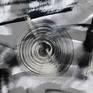 Acrylic paint on canvas. Colors black, white and grey painted in curves and flows in different motions to capture the beauty of fluidity of acrylic colours and how they form patterns of gentle movement and sway among each other as complementing colours.