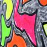 Neon abstract paints painted in irregular abstract shapes inspired from Street art of graffiti.