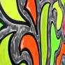 Neon abstract paints painted in irregular abstract shapes inspired from Street art of graffiti.