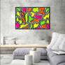 Neon abstract paints painted in irregular abstract shapes inspired from Street art of graffiti.