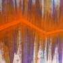Acrylic paint on cotton canvas. Painting shipped rolled safely secured in a tube.
Electric flow of paint generating from the centre of the canvas to the either ends of the piece resulting in textural flow of vivid contrasting colours flowing in harmony. Painting shipped stretched safely secured in a wooden crate.