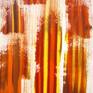 Acrylic on canvas. Shades of yellow, orange and browns painted in vertical strokes moving upwards. The painting is versatile in nature and can be displayed vertically or horizontally.