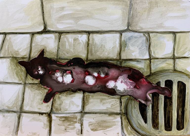 A Pond Of Sad Cat Painting By Sirius Chan Saatchi Art